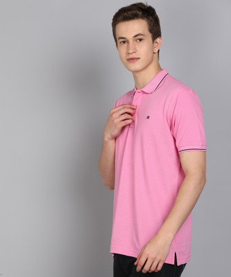 Raymond Solid Men Polo Neck Pink T-Shirt