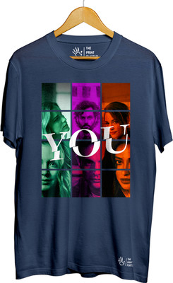 THE PRINT PLATTER Printed Men Round Neck Navy Blue T-Shirt