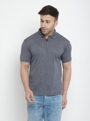 Gritstones Solid Men Polo Neck Grey T-Shirt