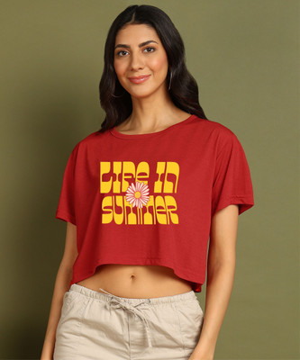 Moda Rapido Printed Women Round Neck Red T-Shirt
