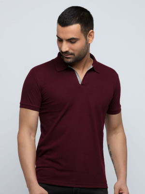 Status Quo Solid Men Polo Neck Maroon T-Shirt
