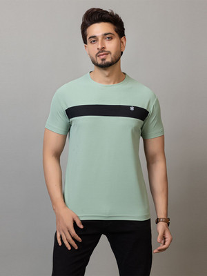 RosyRains Colorblock Men Round Neck Green T-Shirt