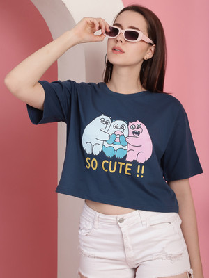 DreamBe Graphic Print Women Round Neck Dark Blue T-Shirt