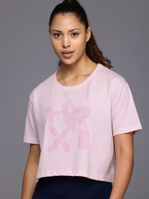 HRX by Hrithik Roshan Printed Women Round Neck Pink T-Shirt