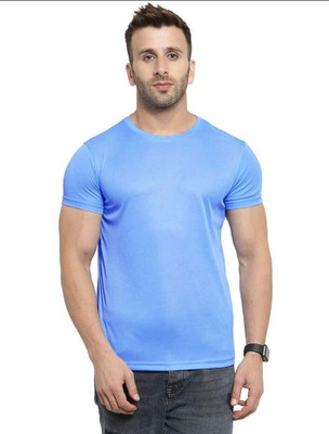 RIVAAZ Collections Solid Men Round Neck Blue T-Shirt