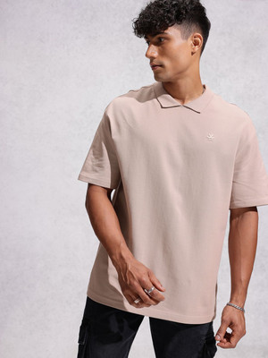 WROGN Self Design Men Polo Neck Beige T-Shirt