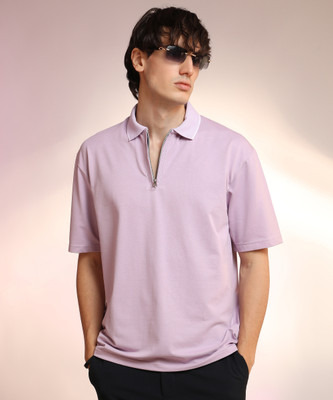 CAMPUS SUTRA Solid Men Polo Neck Purple T-Shirt