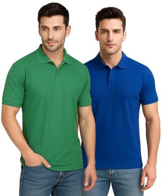 bhomik Solid Men Polo Neck Maroon, Dark Blue T-Shirt