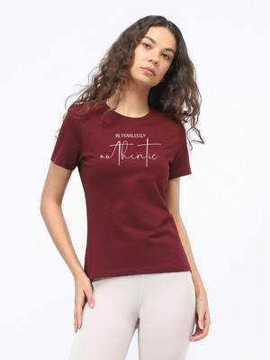 NOBERO Graphic Print Women Crew Neck Maroon T-Shirt