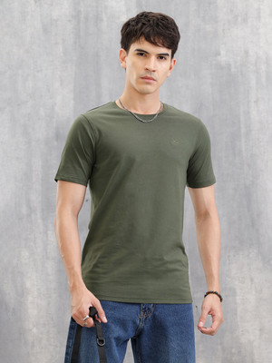 WROGN Solid Men Crew Neck Brown T-Shirt