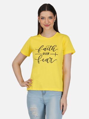 Unistreet Typography Women Round Neck Yellow T-Shirt