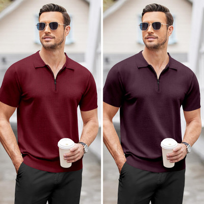 trueoath Solid Men Polo Neck Maroon, Purple T-Shirt