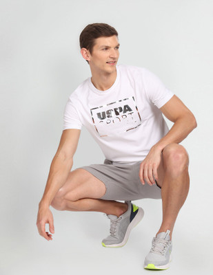 U.S. POLO ASSN. Typography Men Round Neck White T-Shirt