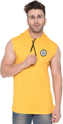 GEUM Printed Men Hooded Neck Yellow T-Shirt