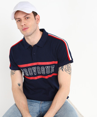 PROVOGUE Embroidered Men Polo Neck Dark Blue T-Shirt