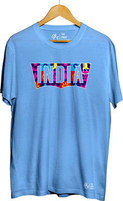 THE PRINT PLATTER Graphic Print Men Round Neck Light Blue T-Shirt