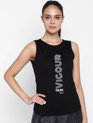 SPOWEARY Typography Women Round Neck Black T-Shirt