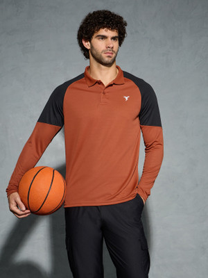 TECHNOSPORT Colorblock Men Polo Neck Orange T-Shirt