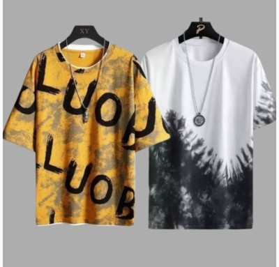 QUOOCO Graphic Print Men Round Neck White, Black, Yellow T-Shirt