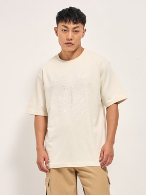THE BEAR HOUSE Printed Men Round Neck Beige T-Shirt