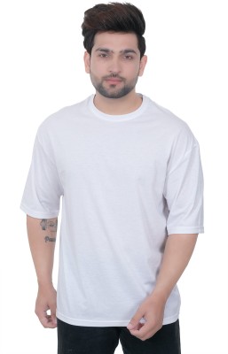 E-MAX Solid Men Round Neck White T-Shirt