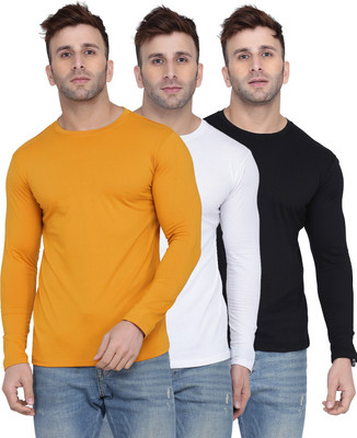 New Trends Collection Solid Men Round Neck White, Black, Yellow T-Shirt