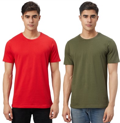 FTX Solid Men Round Neck Red, Green T-Shirt