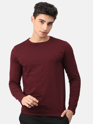 London Crew Solid Men Round Neck Maroon T-Shirt