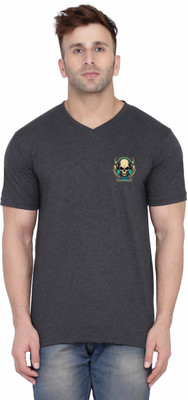 tfurnish Printed Men V Neck Grey T-Shirt