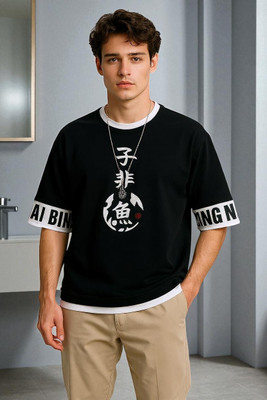 Autna Printed Men Round Neck Black T-Shirt