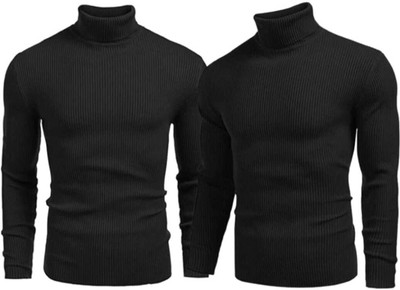 goodview Striped Men High Neck Black T-Shirt