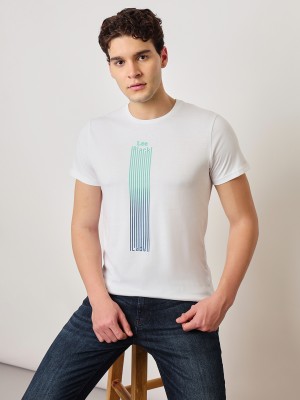 LEE Striped Men Round Neck White T-Shirt