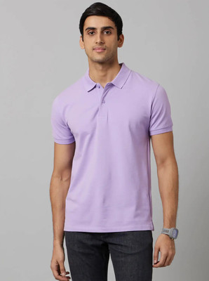 Earthstick Solid Men Polo Neck Purple T-Shirt