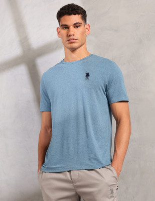 U.S. POLO ASSN. Self Design Men Round Neck Blue T-Shirt