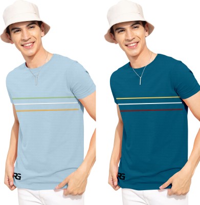 Vamdev Hub Striped Men Round Neck Light Blue, Dark Blue T-Shirt