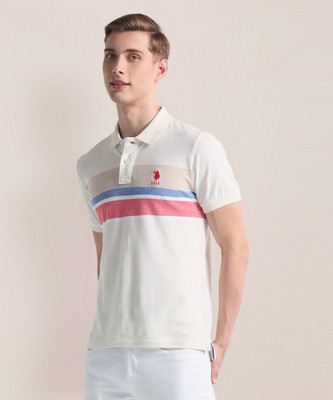 U.S. POLO ASSN. Colorblock Men Polo Neck Beige T-Shirt