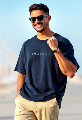 UrGear Printed Men Round Neck Navy Blue T-Shirt