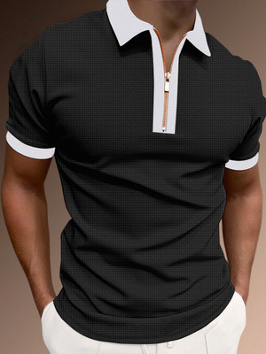 KAJARU Self Design Men Polo Neck Black T-Shirt