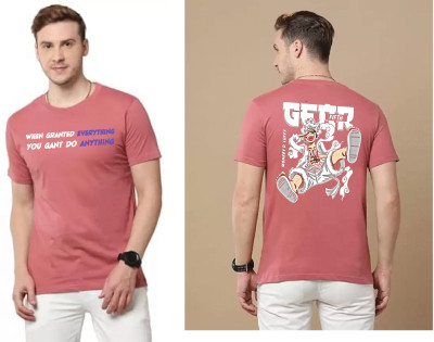 PEZOZ Printed, Typography Men Round Neck Pink T-Shirt