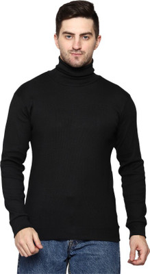 Urban Décor Solid High Neck Casual Men Black Sweater