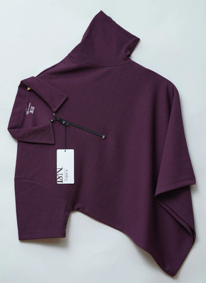 N AND J Solid Men Polo Neck Purple T-Shirt