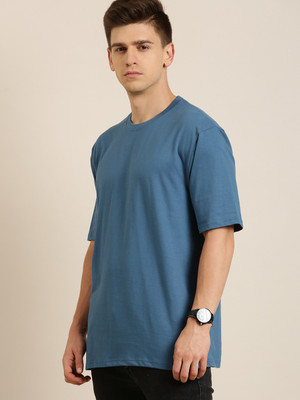 DIFFERENCE OF OPINION Solid Men Round Neck Blue T-Shirt