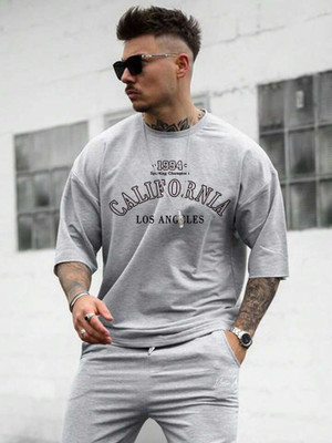 SPOWEARY Typography Men Round Neck Grey, Multicolor T-Shirt