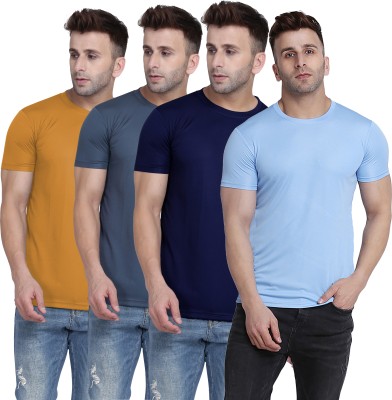 TQH Solid Men Round Neck Yellow, Grey, Dark Blue, Light Blue T-Shirt