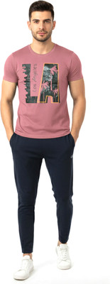 KWINGS Printed Men Round Neck Pink T-Shirt