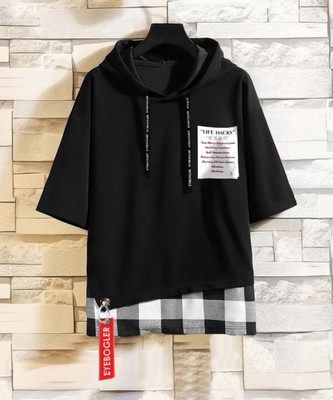 EyeBogler Printed Men Hooded Neck Black T-Shirt