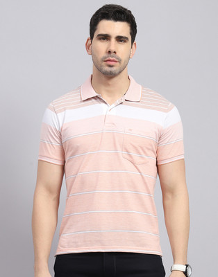 MONTE CARLO Striped Men Polo Neck Pink, White T-Shirt