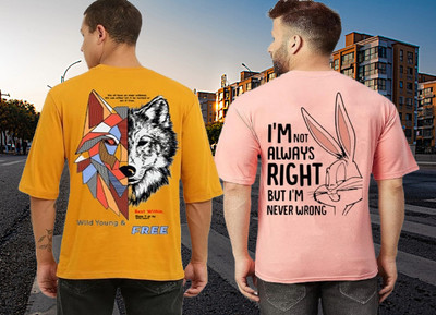 Lecowar Typography, Printed Men Round Neck Yellow, Pink T-Shirt