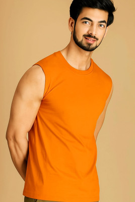 Jangoboy Solid Men Round Neck Orange T-Shirt