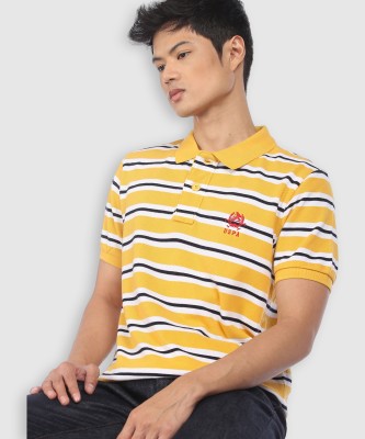 U.S. POLO ASSN. Striped Men Polo Neck Yellow T-Shirt